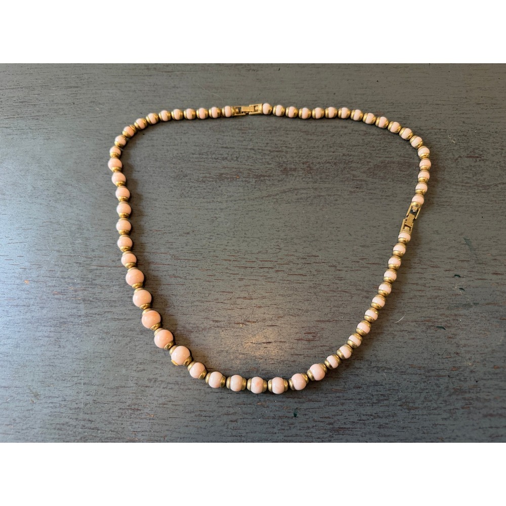 Vintage Monet Pink Beaded Necklace Gold Tone Graduated Strand 15 Inch Choker